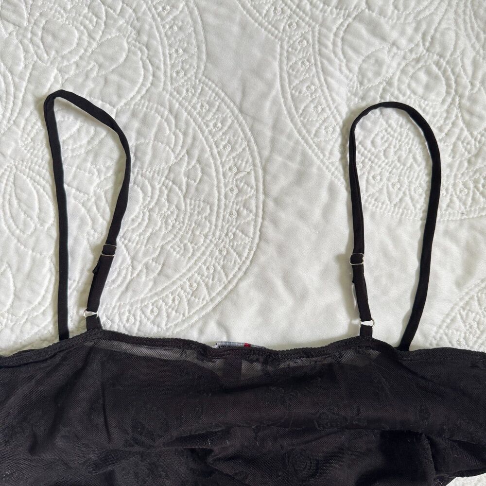 Beautiful Black Sheer Dress With Floral Rose Print Women's Size Large - Picture 7 of 9
